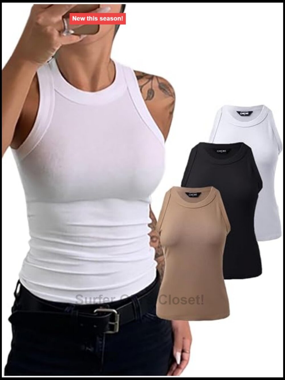 3 Pack Ribbed Racerback Tank Tops Sleeveless Cami Shirts for Women
